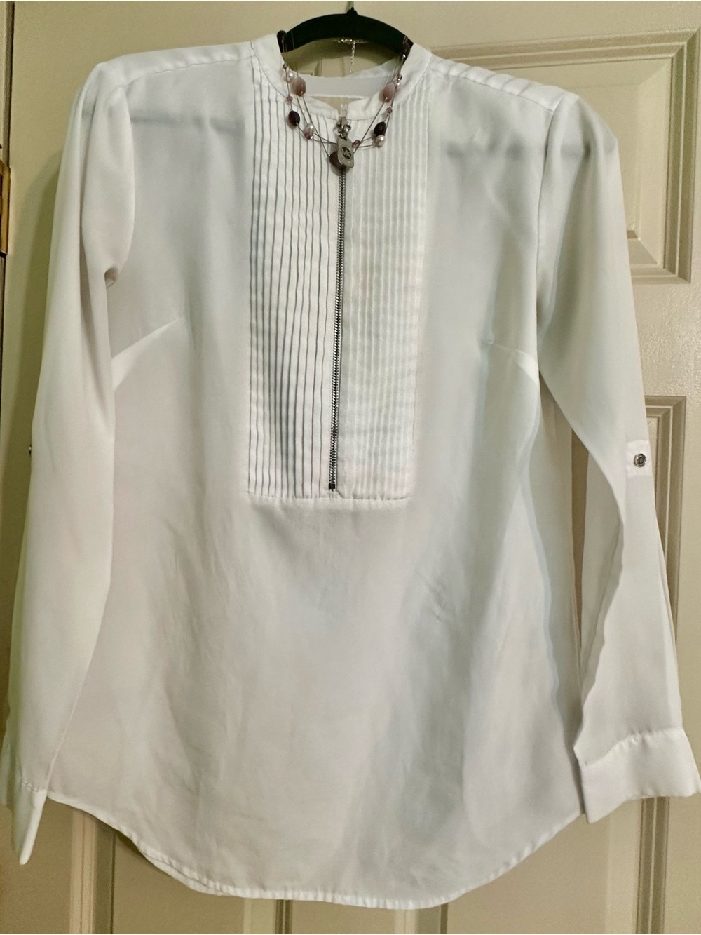 Michael Kors White Pintuck Zip Pullover Blouse
